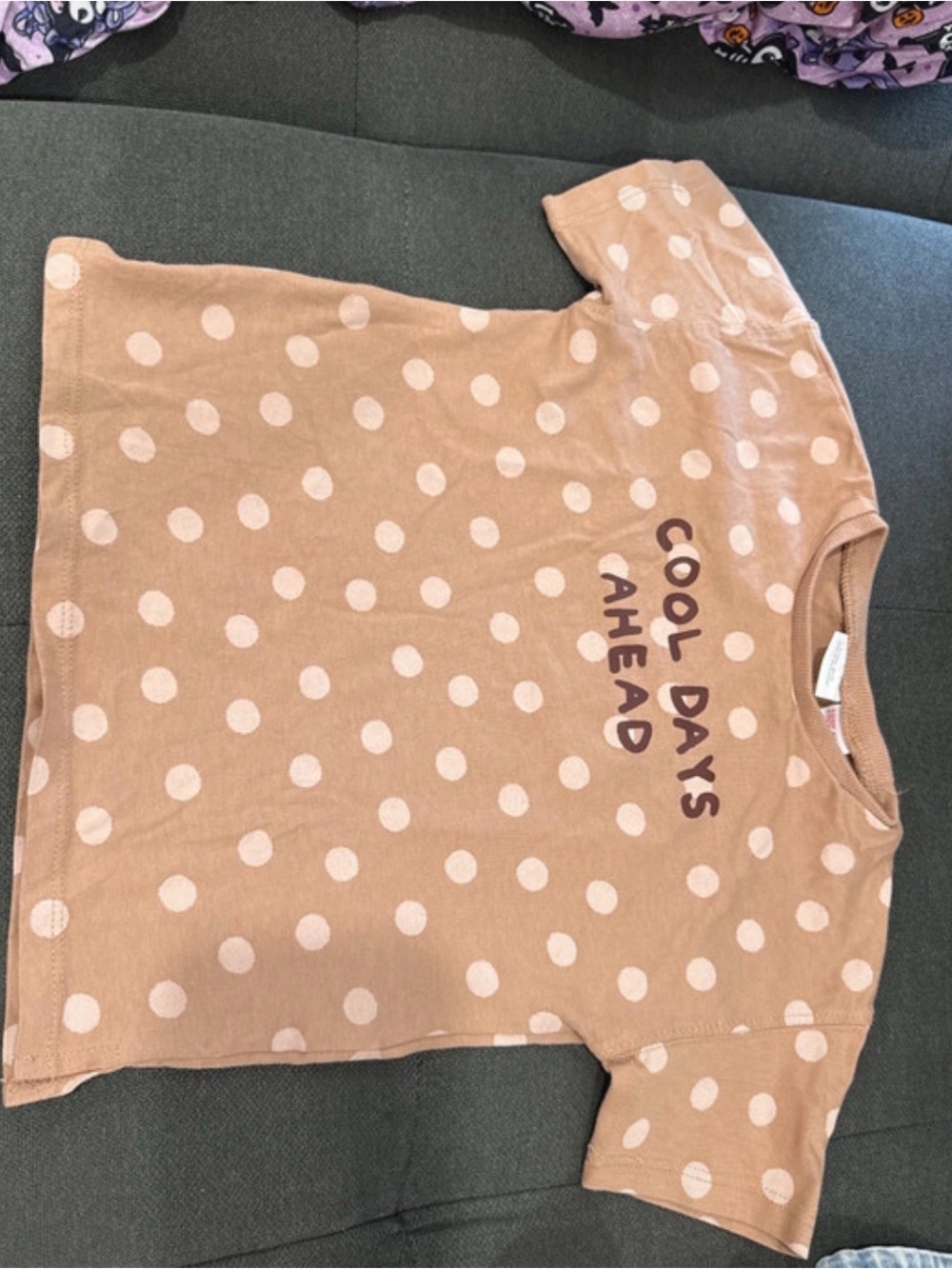 Zara Tan Polka Dot Tee with 'Cool Days Ahead' Print